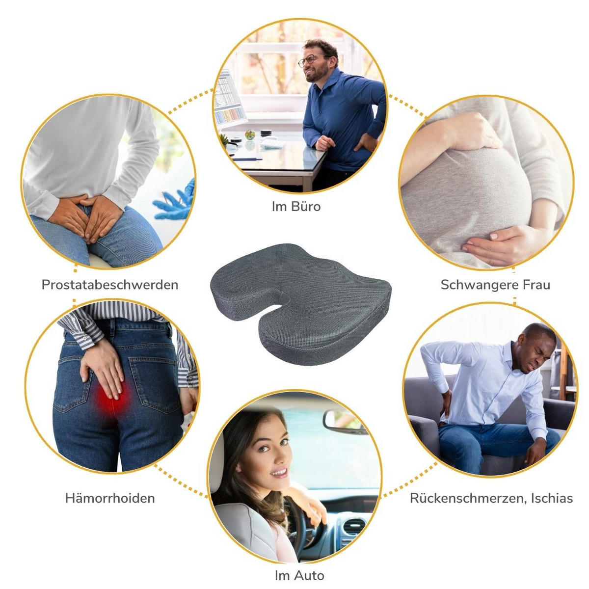 STEISSBEINKISSEN, ERGONOMISCH U-FÖRMIG - Schwarz, Textil (35/7/45cm) - INPHYSIO