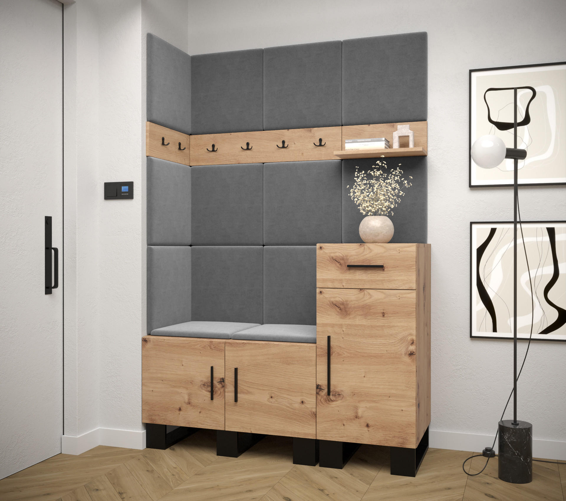 GARDEROBEN-SET 196/126/45,6 - Schwarz/Eiche Artisan, Holz/Kunststoff (126/196/45.6cm) - Abiks Möbel