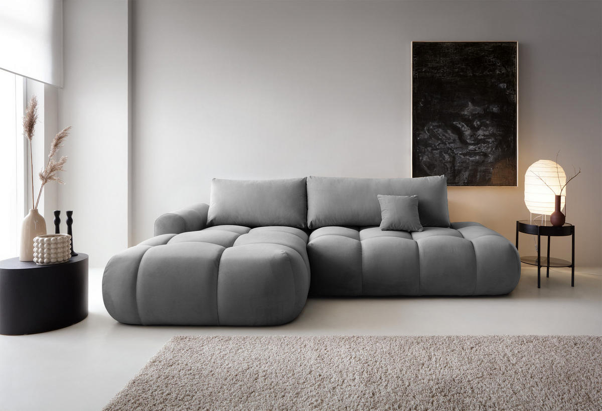 ECKSOFA Ombo Grau Velours 280 cm - Schwarz/Grau, Kunststoff/Textil (284/167cm) - Selsey