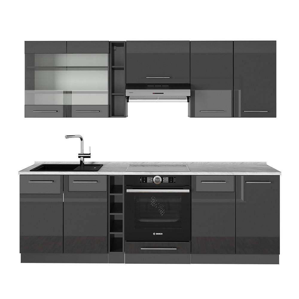 KUCHYŇSKÝ KOUT Fame-Line Antracitový vysoký lesk - antracitová/vysoce lesklá černá, kompozitní dřevo (235/81.6/60cm) - Vicco