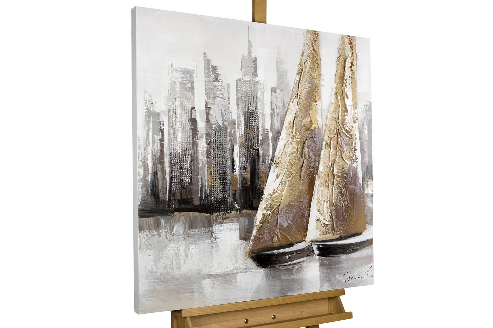 ÖLGEMÄLDE 80/80 cm - Grau, Holz/Textil (1.6/80cm) - KUNSTLOFT