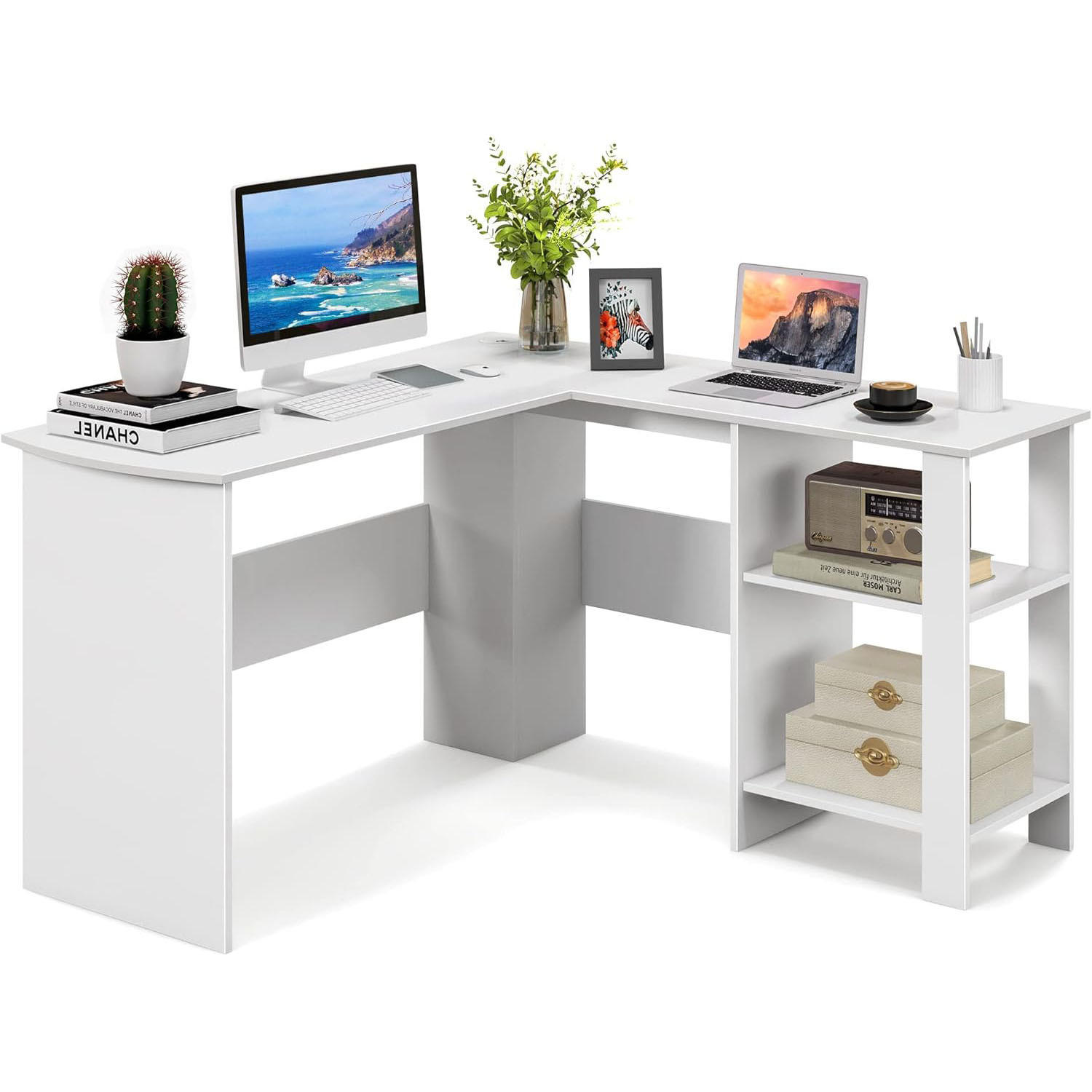DATORBORD vitt - Vit, Träbaserade material (130/130/74cm) - COSTWAY