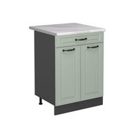 SPODNÍ SKŘÍŇKA KUCHYŇSKÉ LINKY R-Line, Mint venkovský dům/Antracit, 60 cm se zásuvkou pracovná doska Mramor - antracitová/zelená barva, kompozitní dřevo (60/81.6/60cm) - Vicco