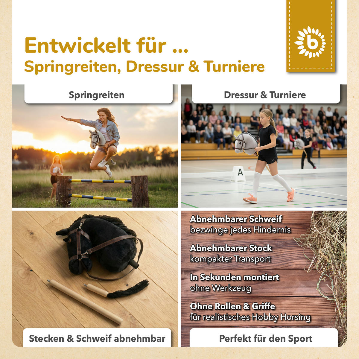 HOBBY-HORSE schwarz - Größe M - Schwarz, Textil (35/79cm) - Bieco Spielwaren