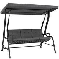 HOLLYWOODSCHAUKEL, Verstellbares Sonnendach, Texteline, Grau, 200 x 120 x 170 cm - Schwarz, Metall (120/170/200cm) - Outsunny