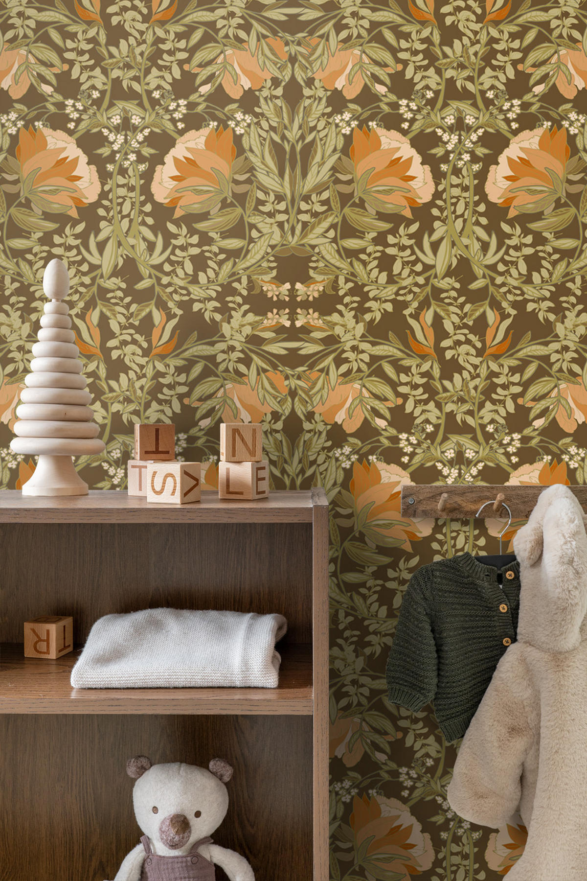 TAPETE Blumenmuster im Jugendstil 50 x 900 cm - Orange, Papier (50/900cm) - ESTAhome