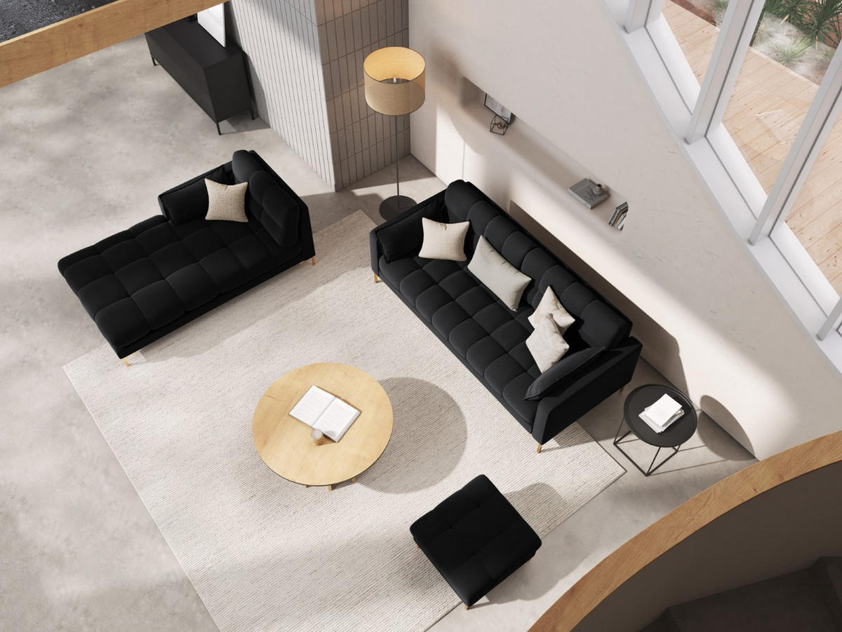 SOFA Mamaia aus Samt schwarz 3 Sitzplätze - Schwarz, Textil (92/75/177cm) - Micadoni