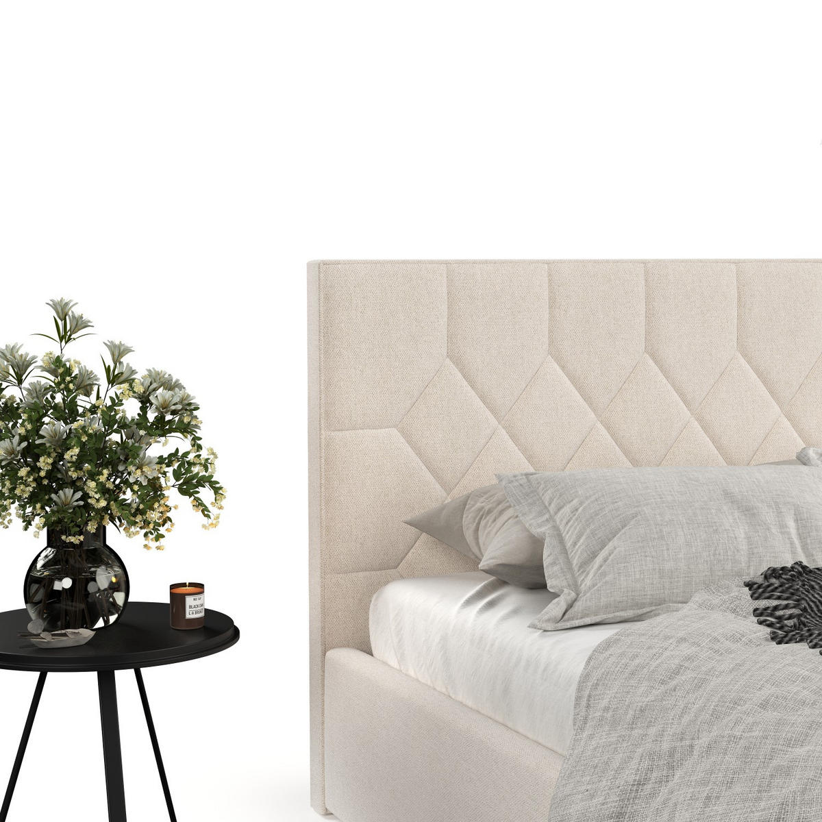 POLSTERBETT Brisa 180/200 cm Ecru im Asti Stoff - Ecru/Schwarz, Holz/Holzwerkstoff (180/200cm) - AltaBeds