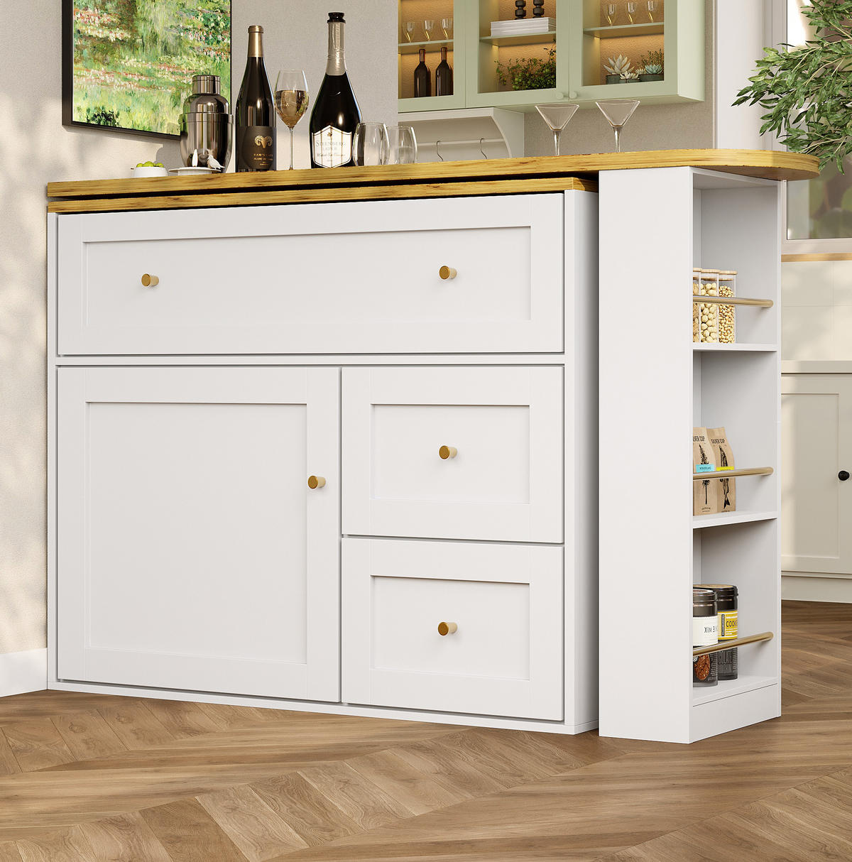 ESSZIMMERSCHRANK aus MDF & Metall 138-204x39x105cm in Weiß - Weiß, Holzwerkstoff (204/105/39cm) - Modfu
