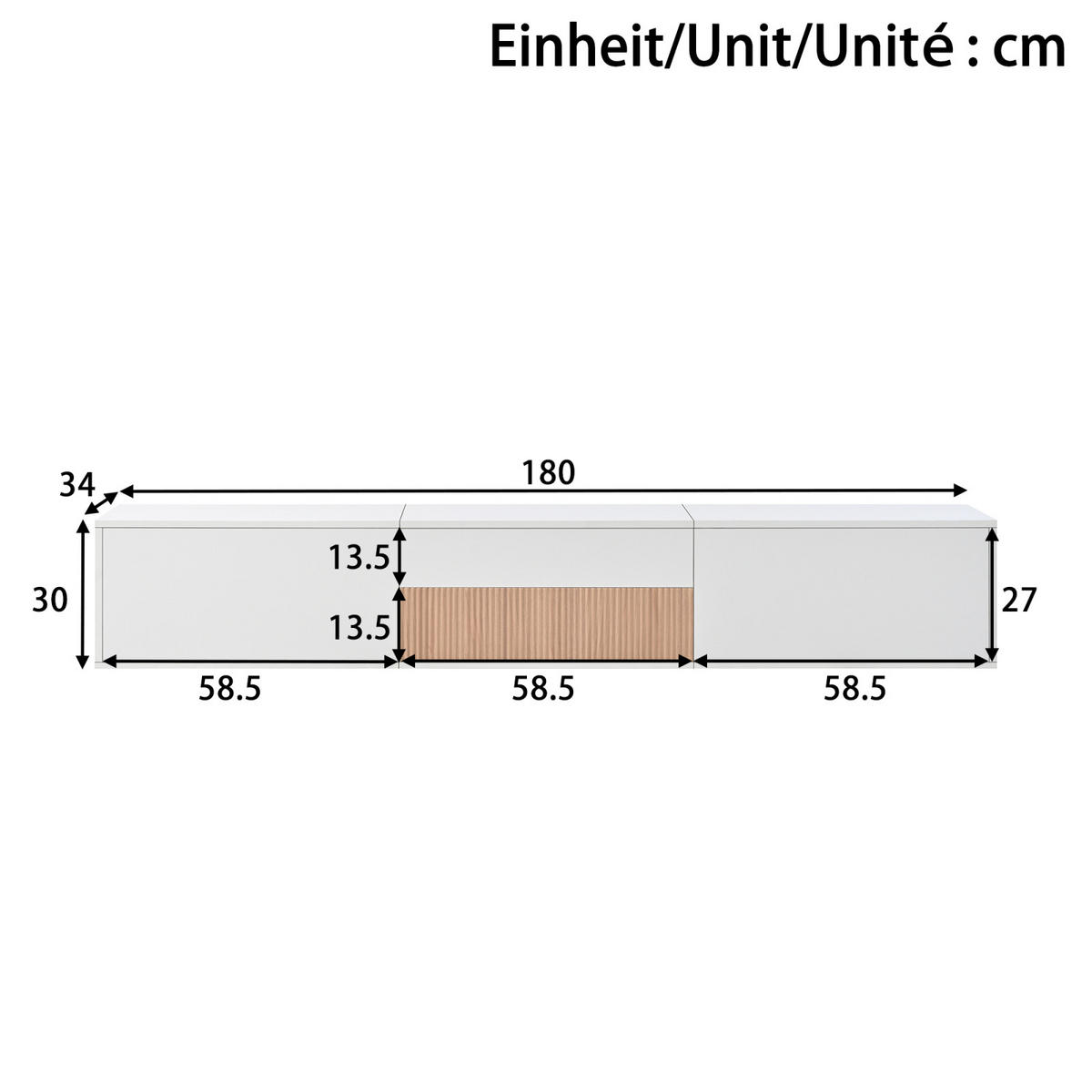 TV-LOWBOARD 180 x 34 x 30 cm, Stauraum, ausziehbare Projektorhalterung, Holzoptik, Weiß - Weiß, Holzwerkstoff (180/30/34cm)
