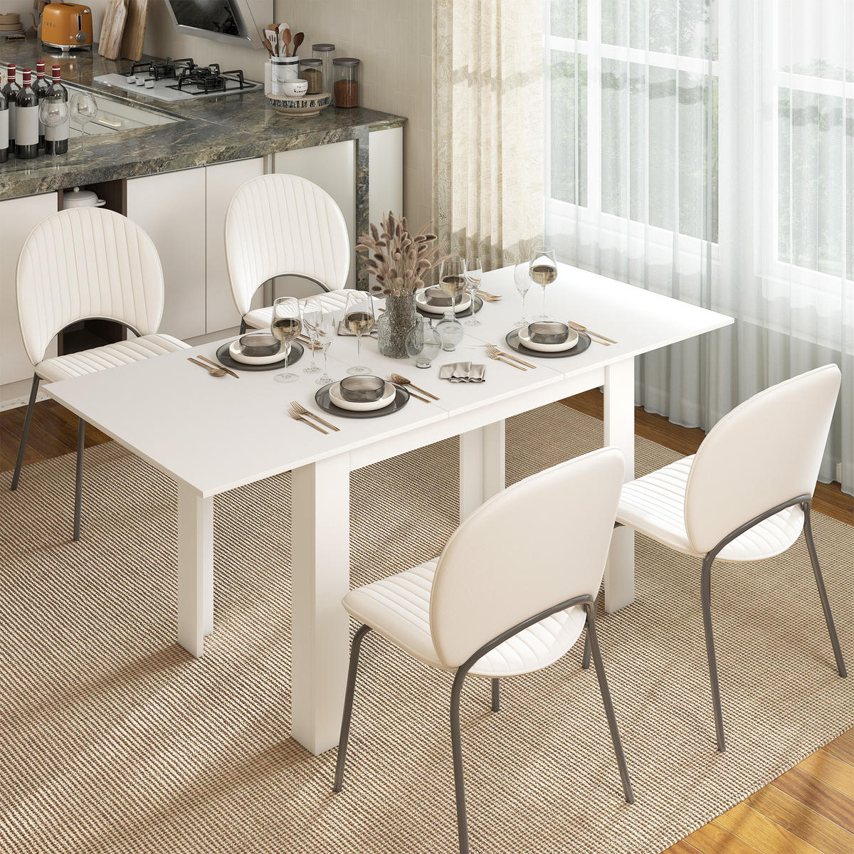 AUSZIEHTISCH Weiß ausziehbar 140-180/80/75 cm - Weiß, Holz (80/180/75cm) - PANGIVO
