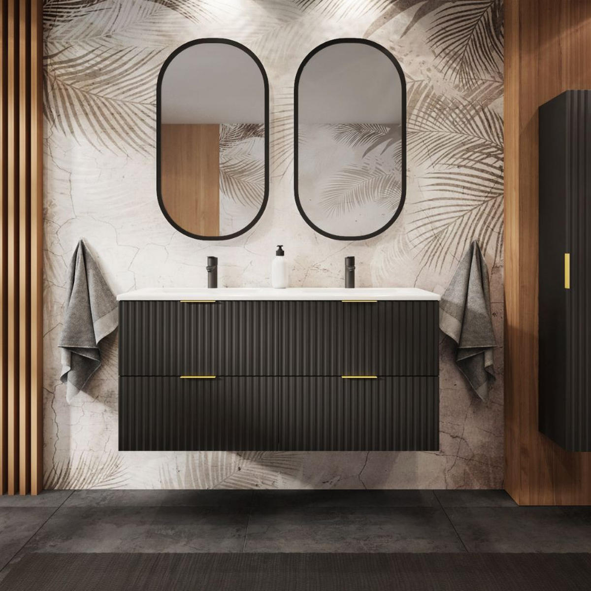 WASCHBECKUNTERSCHRANK Schwarz matt/Craft Eiche 120/57/46 cm - Schwarz, Holzwerkstoff (120/57/46cm) - Rodan