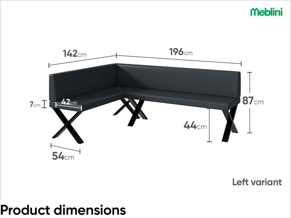 ECKBANK ERIC_X - Dunkelgrau, Leder (142/196cm) - Meblini