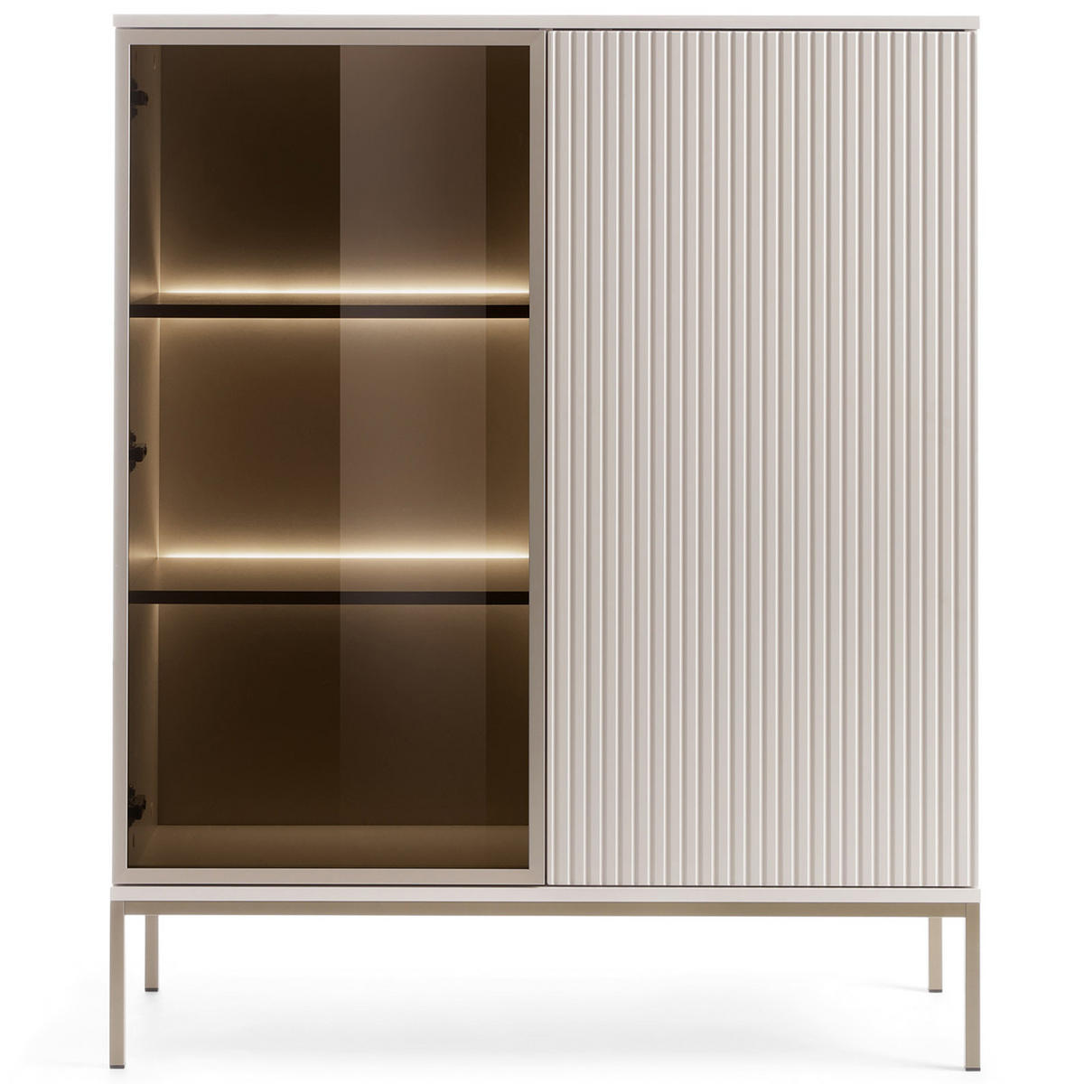 VITRINENSCHRÄNK FONTE, Cremefarbig - Creme, Holzwerkstoff (104/126/39cm) - KONSIMO®