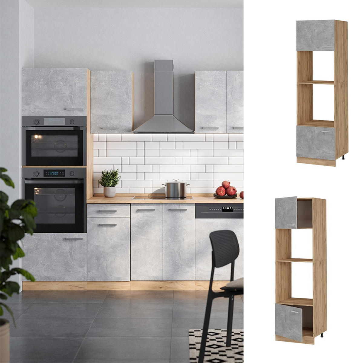 MIKROWELLENSCHRANK R-Line Beton 60 cm - Honigeiche/Grau, Holzwerkstoff (60/206.8/57.2cm) - Vicco