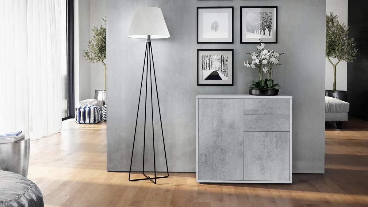 KOMMODE Ben Front in Beton Oxid Optik - Hellgrau, Holzwerkstoff (79/74/36cm) - Vladon