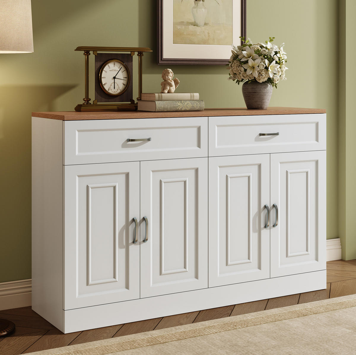 SIDEBOARD z dřevotřísky, 120/35/80,5 cm, bílá a v dekoru dřeva - bílá, kompozitní dřevo (120/80.5/35cm) - Modenvie