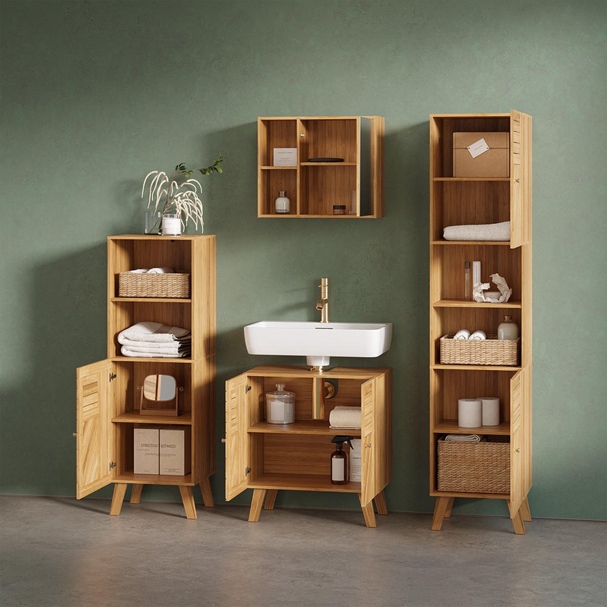 KOMPLET KOPALNIŠKEGA POHIŠTVA Olona, Bambus, 4-delni - naravne barve, leseni material (60/65/36cm) - Livinity®