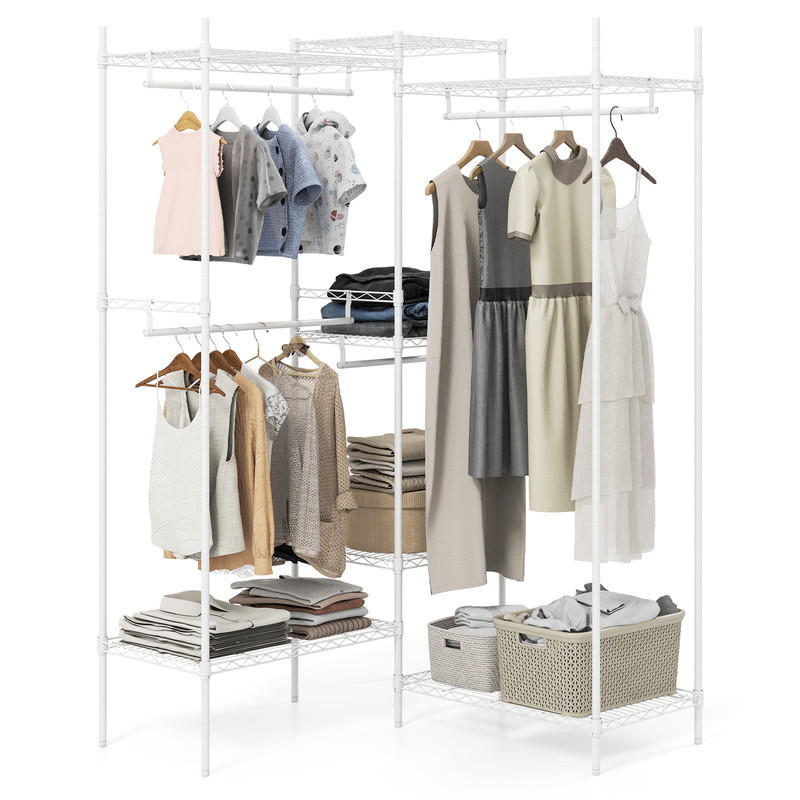 Costway Eckkleiderschrank Weiß 188x198x46 cm