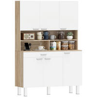 KÜCHENSCHRANK Weiß und Naturholz-Optik, 6 Türen, 120/40/175 cm - Weiß, Holzwerkstoff (120/175/40cm) - PANGIVO