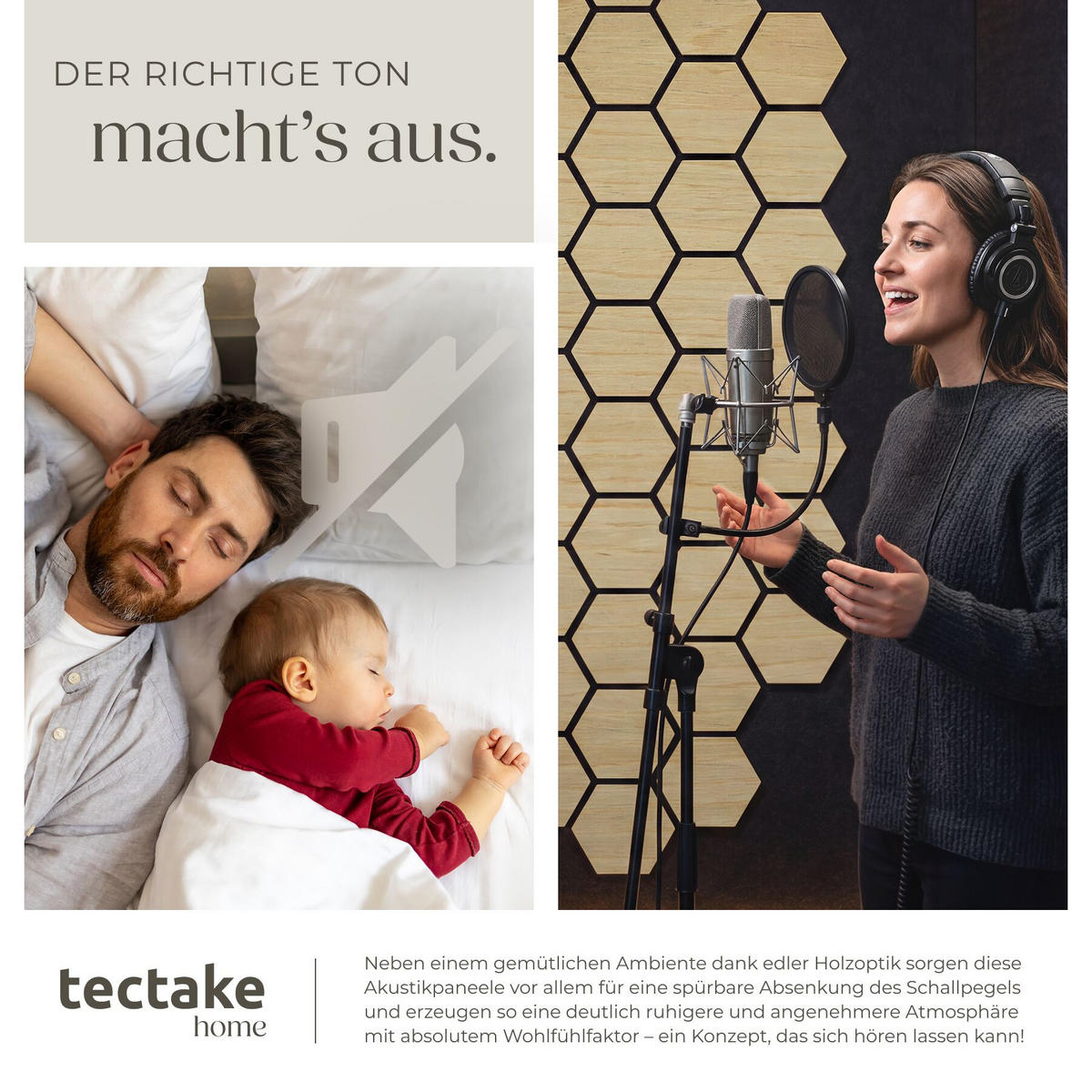 AKUSTIKPANEELE Sonic Shield, je 76 x 62 x 1,8 cm, Größe flexibel anpassbar, Eiche hell - Eichefarben, Holz (62/1.8/76cm) - tectake