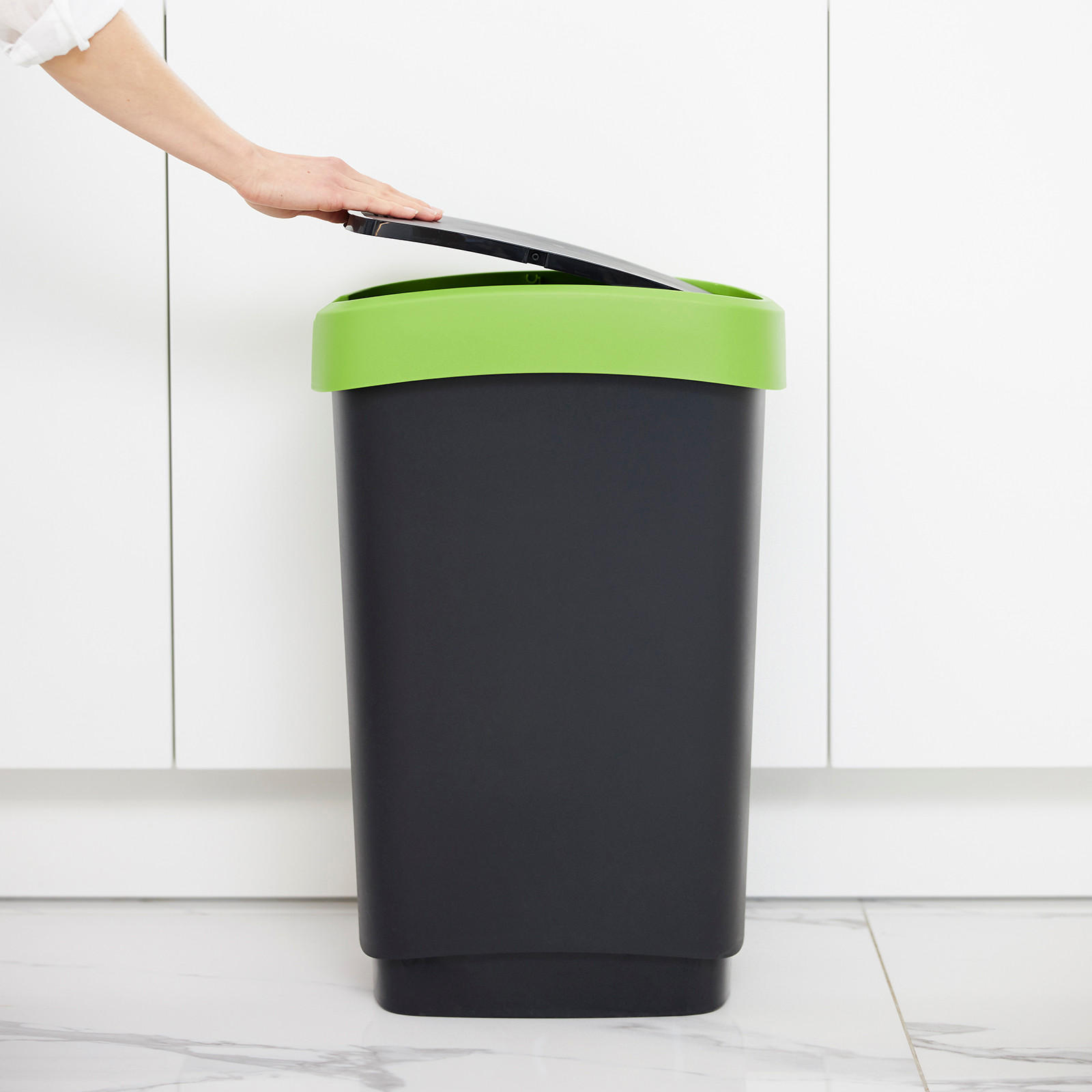 MÜLLEIMER 50 Liter 60x29,8x40 cm Kunststoff Schwarz-Grün - Schwarz/Grün, Kunststoff (29.8/60.2/40.1cm) - PROREGAL