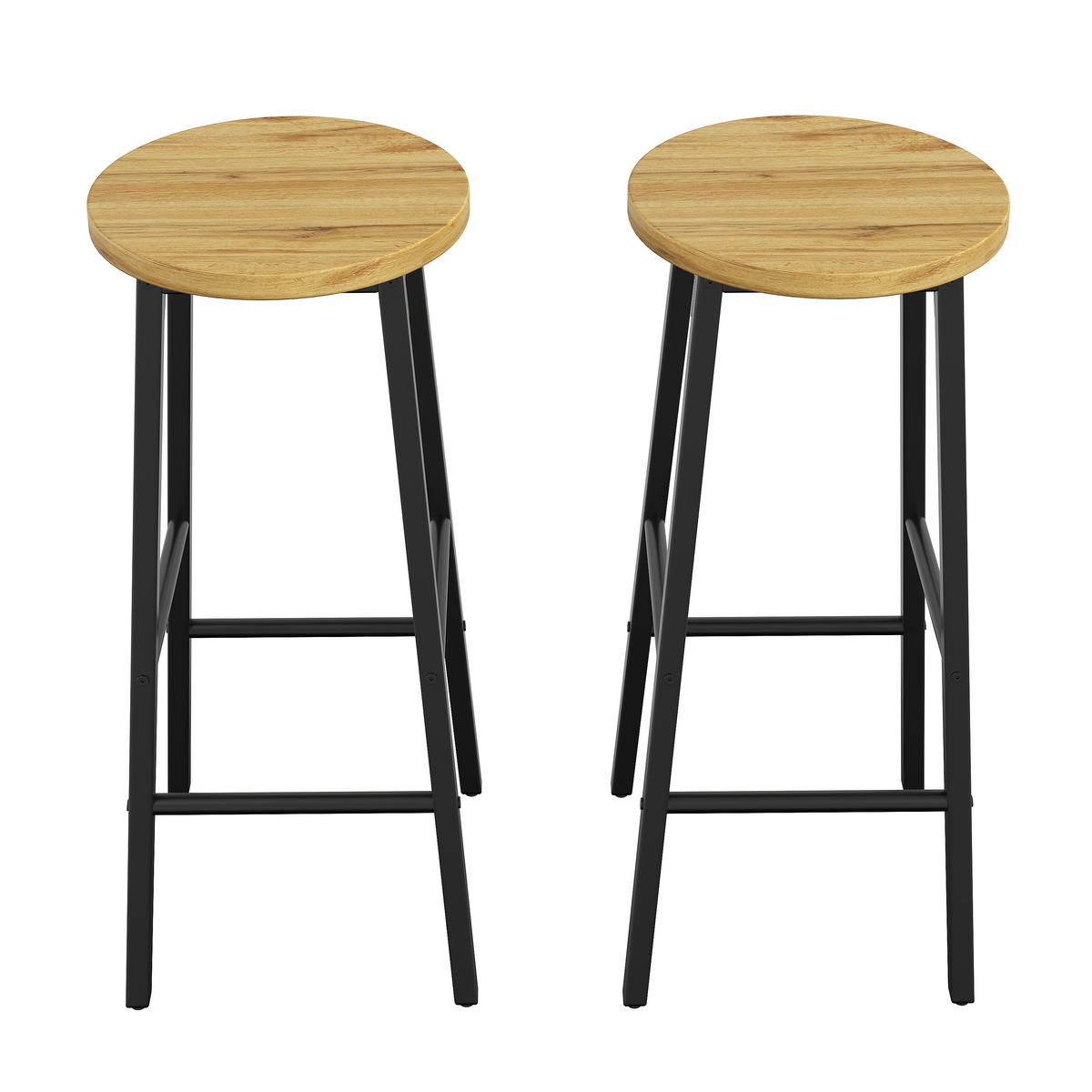 BARHOCKER 2er Set 70cm Holzoptik Sitz Schwarz Metall - Schwarz, Metall (30/70/30cm) - FLIEKS