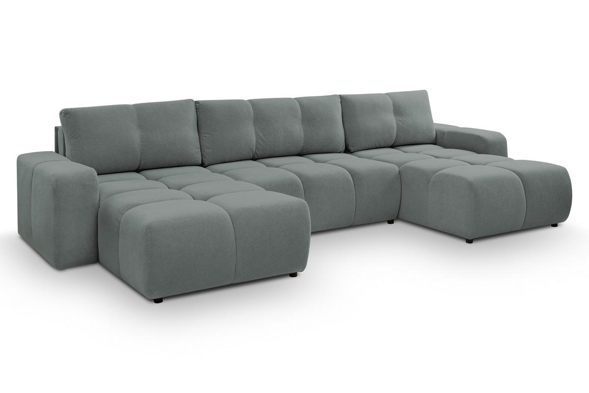 WOHNLANDSCHAFT Hosio Hellgrau 359/177/88 cm mit Schlaffunktion - Schwarz/Hellblau, Kunststoff/Textil (359/88/177cm) - AX Living