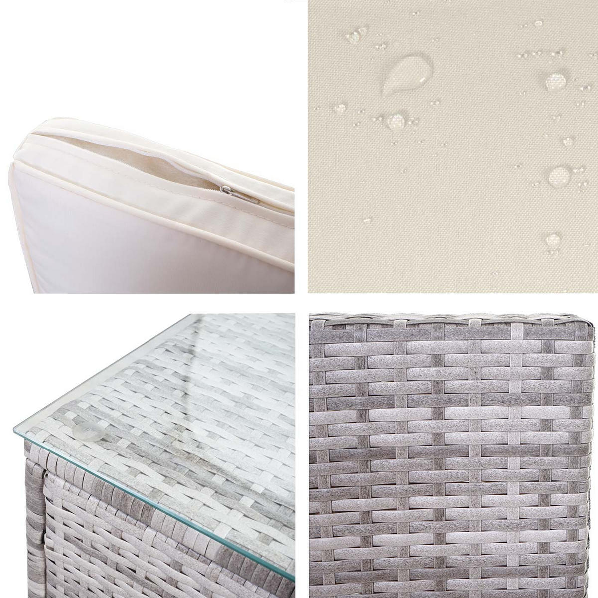POLY-RATTAN-GARNITUR Grau, Cremeweiß - Weiß/Grau, Kunststoff - MCW