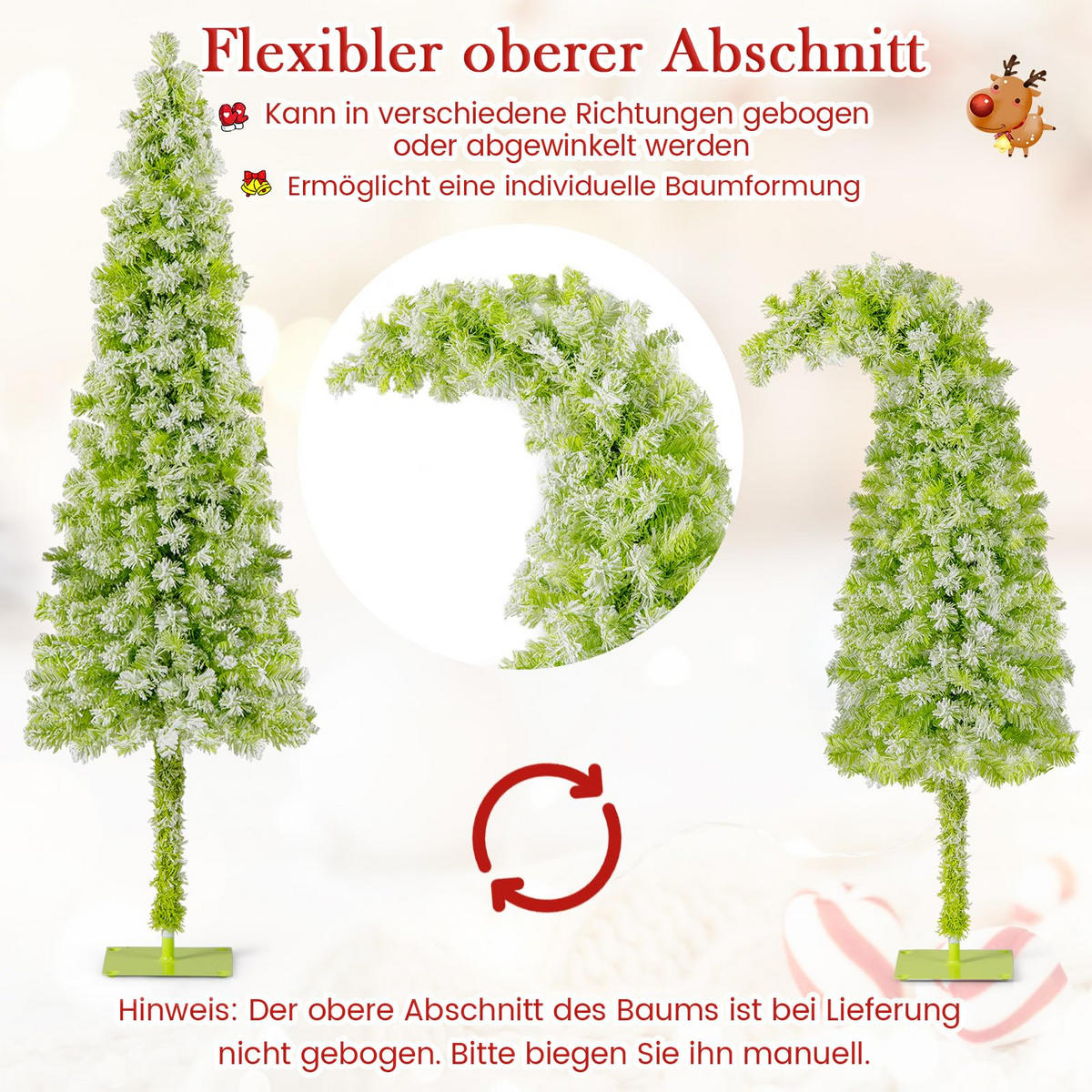 WEIHNACHTSBAUM mit 8 Lichtmodi Beleuchtung und Schnee biegbarer Spitze 150 cm grün - Grün, Metall (150cm) - COSTWAY