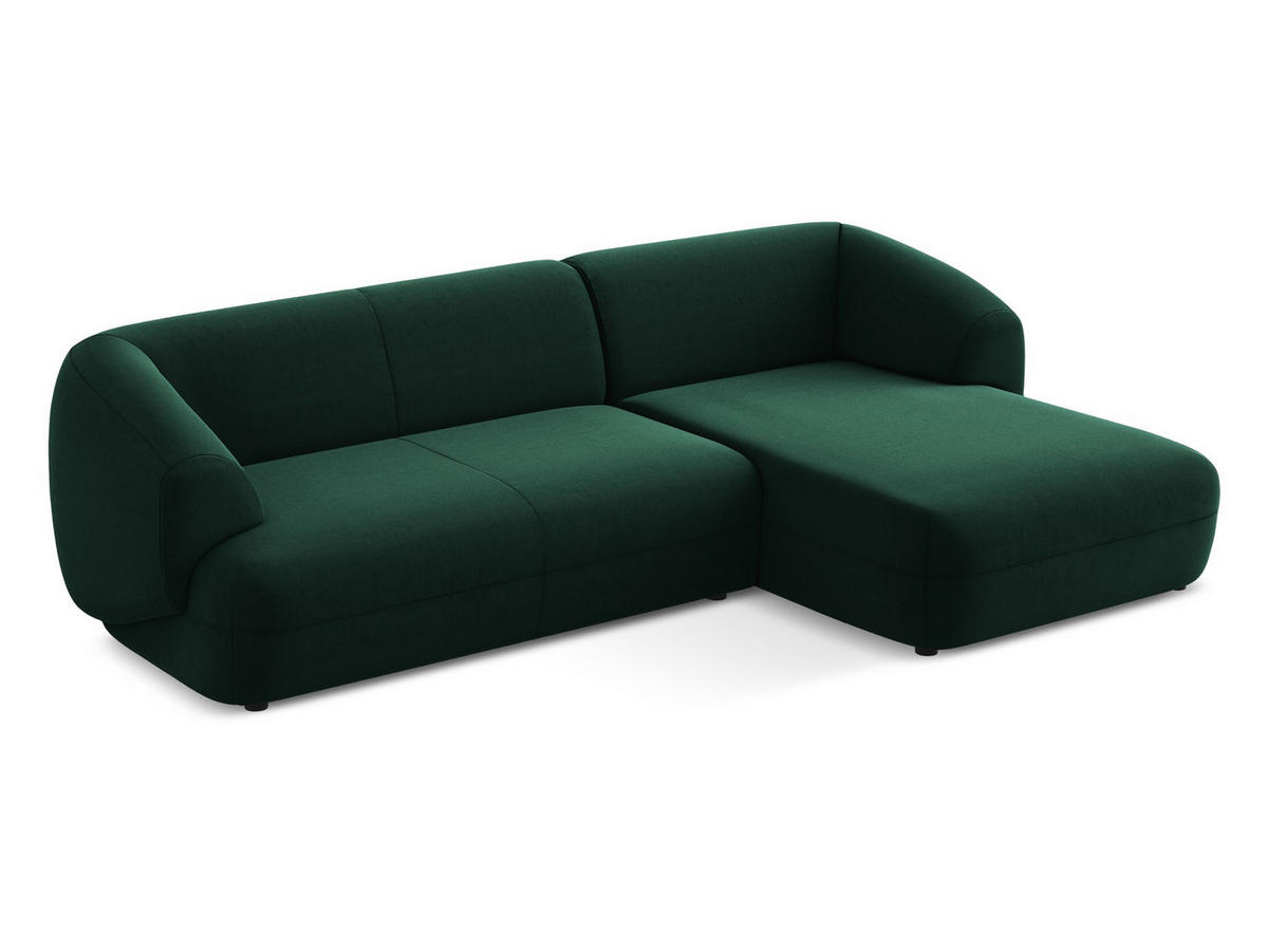 ECKSOFA Rechts Samt Stoff Grün - Dunkelgrün/Schwarz, Kunststoff/Textil (280/156cm) - Makamii