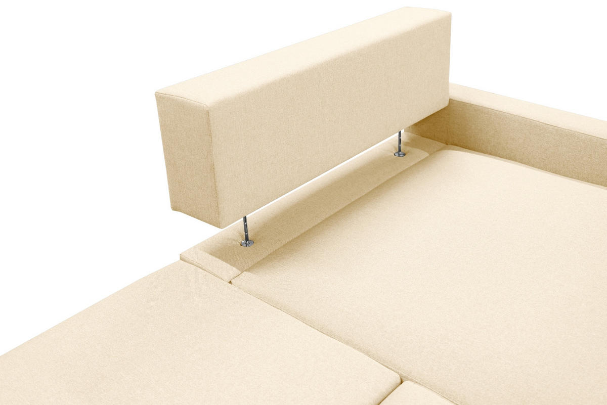 ECKSOFA Mit Schlaffunktion Und Bettzeugablage LUBEKA Stoff Faro Ecru Rechts - Ecru, Holz (224/147cm) - Kaiser Möbel