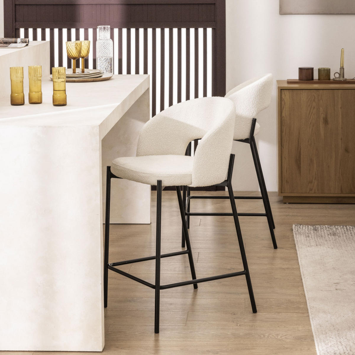 BARHOCKER - Ecru - 2er-Set - Ecru, Textil (50/90/50cm) - Drawer