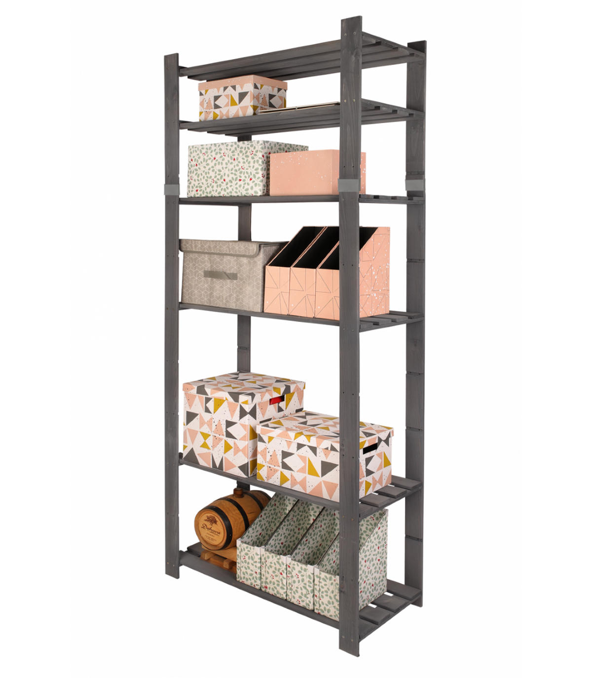 HOLZREGAL PINEPEAK 200x80x38cm 6 Fachboden 1,2cm dickes Kiefernholz Grau - Grau, Holz (80/200/38cm) - PROREGAL
