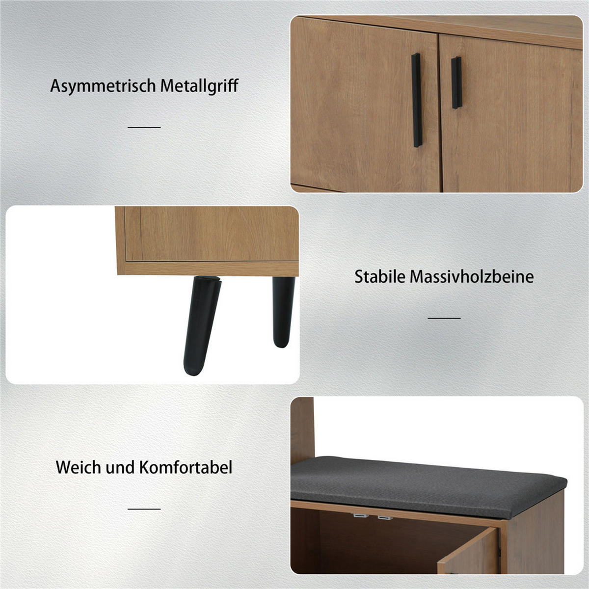 SCHUHSCHRANK Schuhbank 120x34x82 cm Metallgriffe Braun - Braun, Holz (120/82/34cm) - Kaket