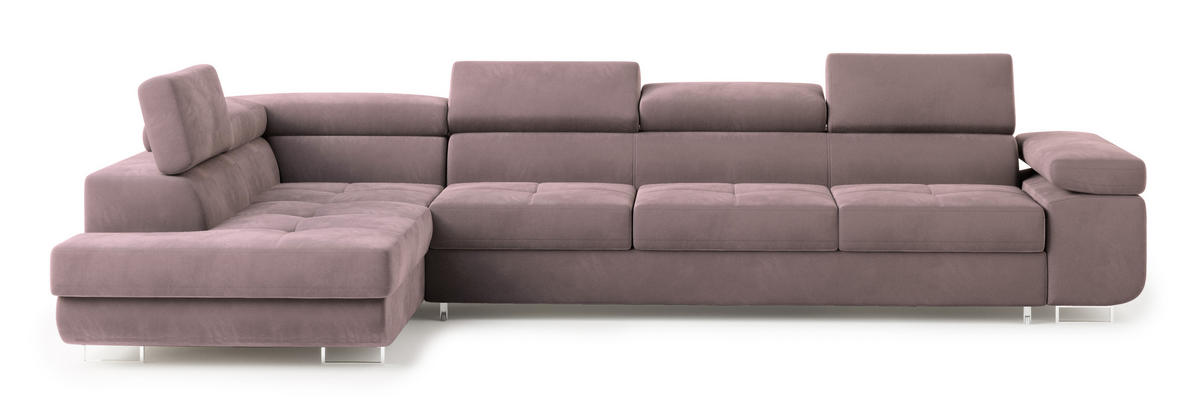 ECKSOFA VICENTE Lila Velours-Stoff mit Schlaffunktion - Lila, Holz (346/202cm) - MASSENO