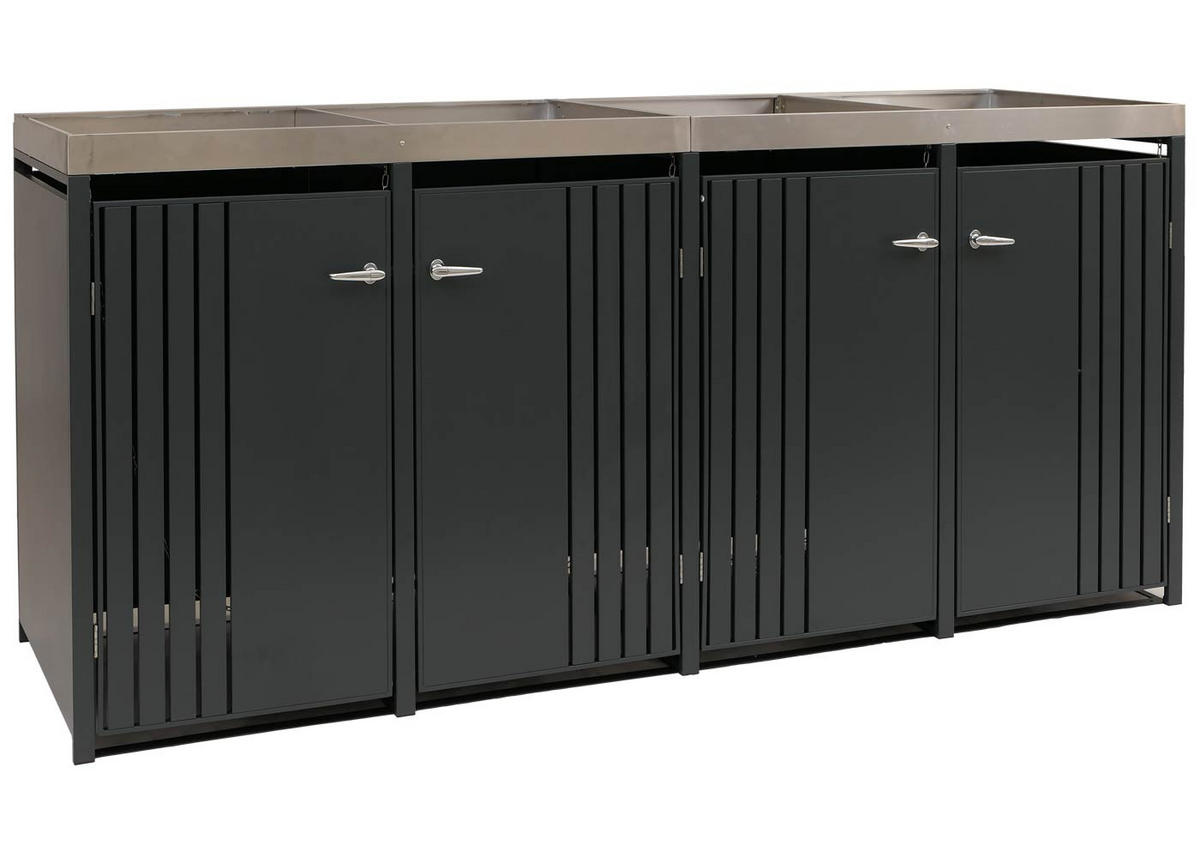 MÜLLTONNENBOX 4er mit Pflanzkasten HxBxT 125x260x84cm Anthrazit - Anthrazit, Metall (260/125/84cm) - PROREGAL