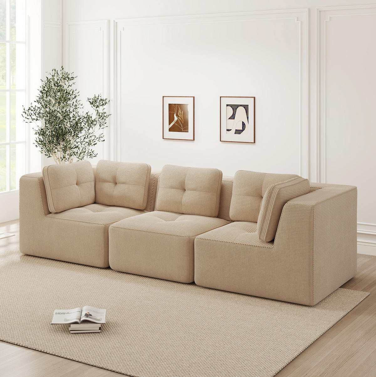 ECKSOFA 297/104/69 cm Beige aus Cord mit tiefer Sitzfläche und modularem Design - Beige, Textil (104/297cm) - OKWISH