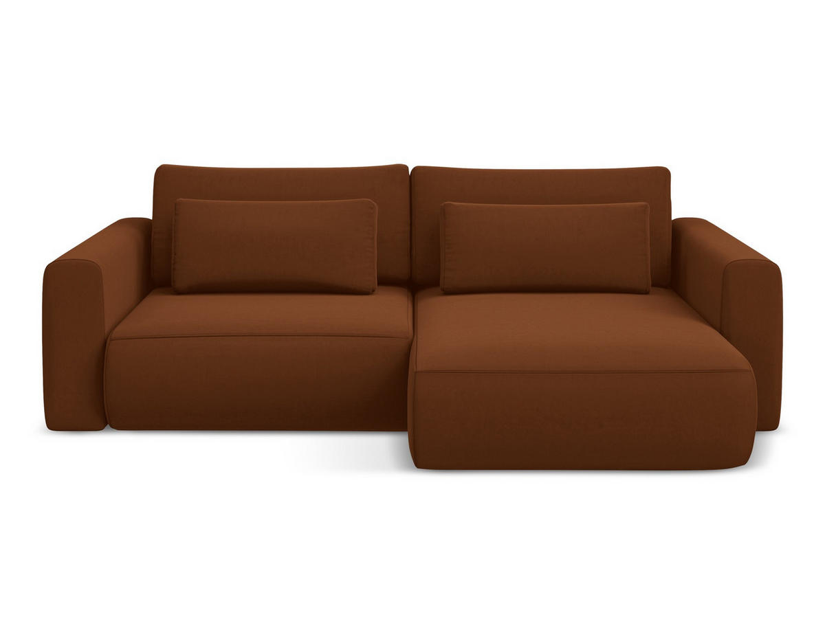 ECKSOFA mit Schlaffunktion Samt Stoff Orange - Terracotta/Schwarz, Kunststoff/Textil (240/149cm) - Makamii