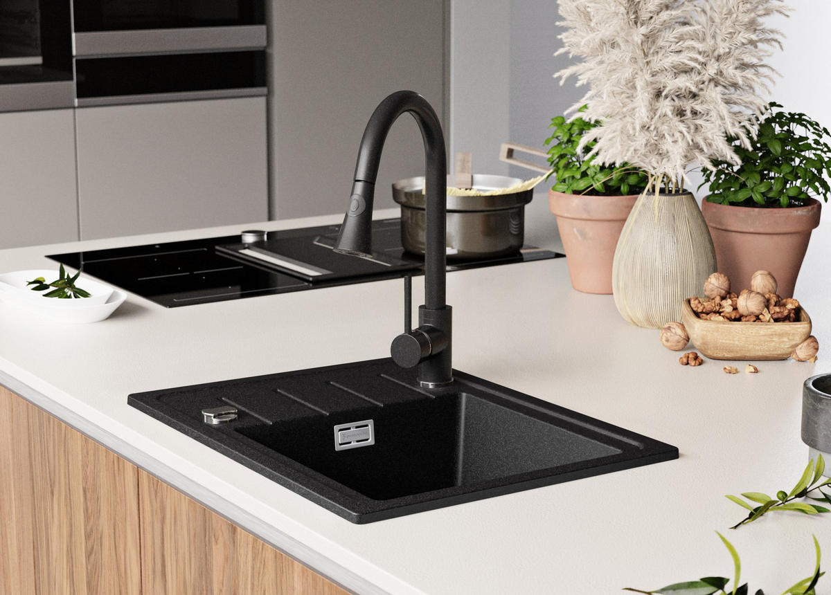 SPÜLBECKEN Kopenhagen Easy, 2-er set Anthrazit 55/44 cm 1 Becken + Ablauf-Set ab 45er Unterschrank - Chromfarben/Anthrazit, Kunststoff (55/17/44cm) - Primagran