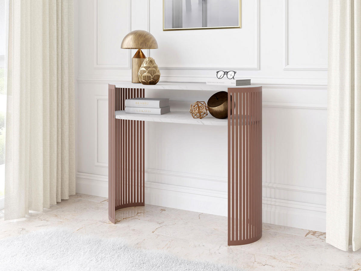 KONSOLENTISCH Fikoli Ember - Messingfarben/Weiß, Holzwerkstoff/Metall (30/100/86cm) - MIRJAN24