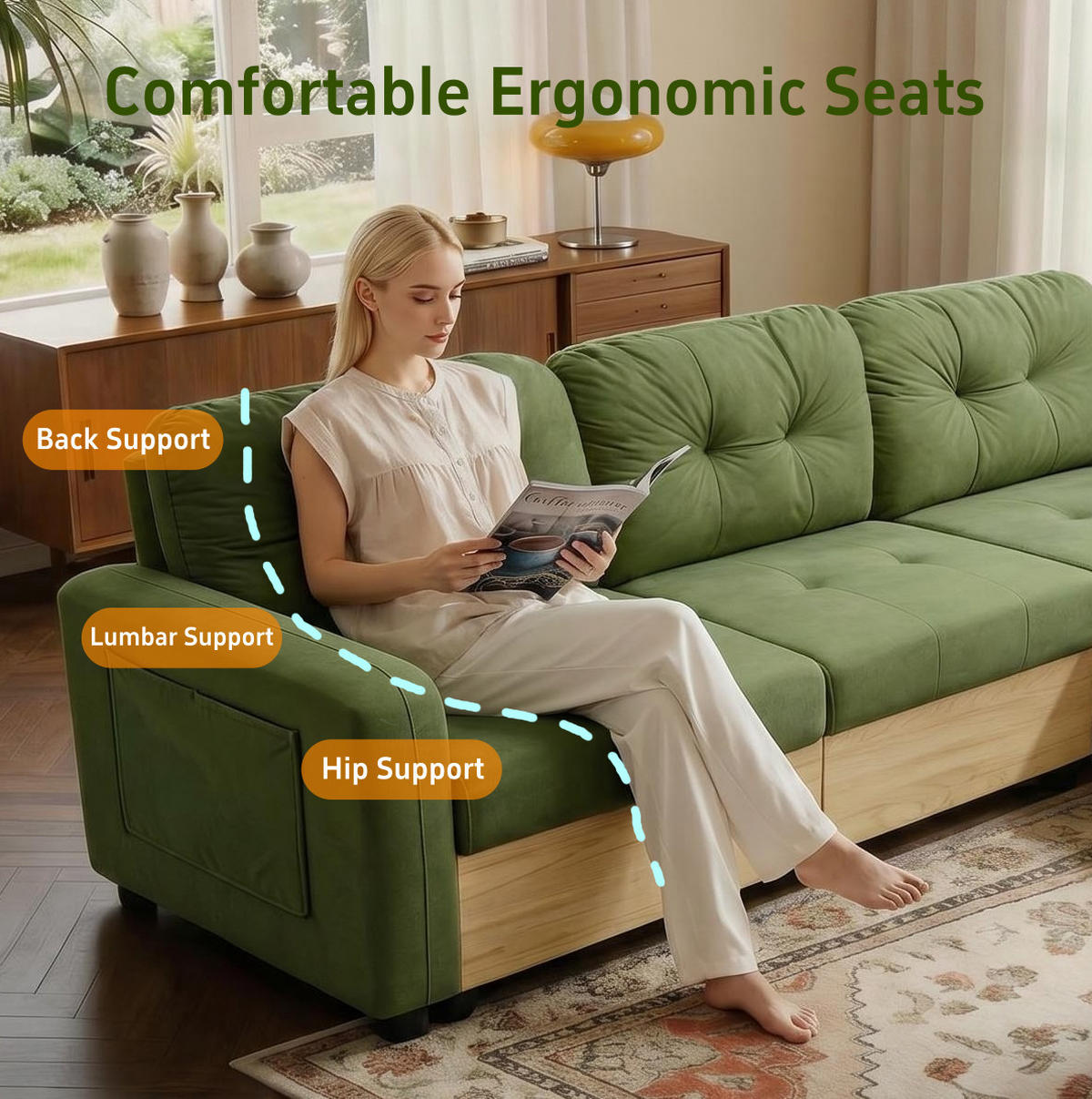 ECKSOFA 228/80/78 cm aus Samt mit ausziehbarer Ottomane und USB-Anschluss Grün - Grün, Textil (80/228cm) - Modenvie