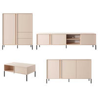 WOHNZIMMER-SET Dast (4-tlg) Beige / ohne LED-Beleuchtung - Beige/Schwarz, Holz/Holzwerkstoff (556/123/60cm) - Feldmann-Wohnen