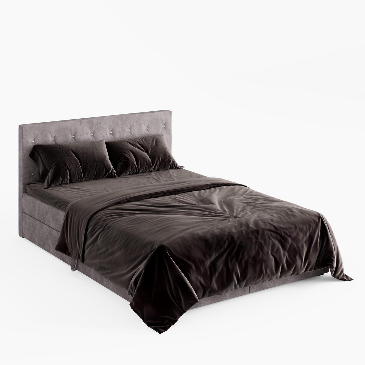BOXBETT CRYSTAL 200/200 cm, in Grau, Premium Velours-Stoff, Bettkasten, Matratze, Topper - Grau, Textil (200/20cm) - Barchello
