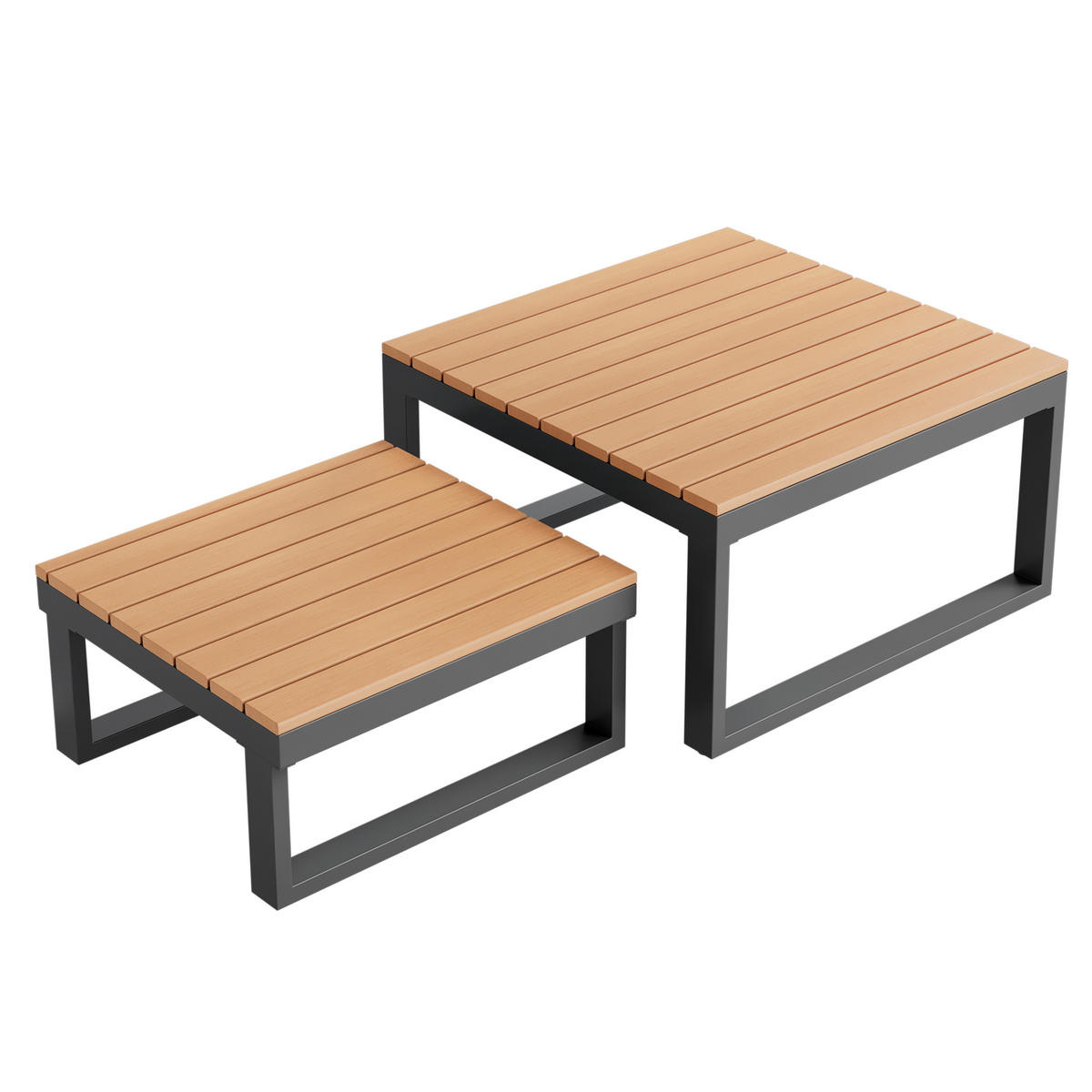 GARTENMÖBEL-SET Ecksofa Verstellbar 5-Stufig Stahl Kunststoffholz Beige Grau - Beige, Textil - FLIEKS