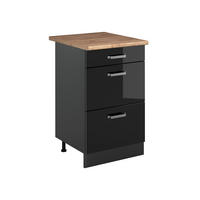 DULAP DE BAZĂ DE BUCĂTĂRIE R-Line, Negru lucios ridicat/antracit, 50 cm стільниця Золотий дуб - negru cu luciu intens/antracit, compozit lemnos (50/81.6/60cm) - Vicco