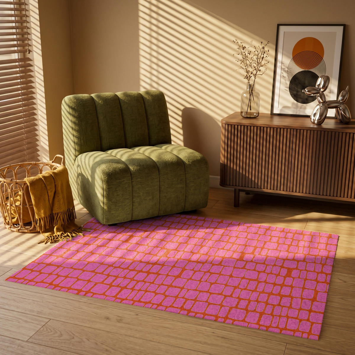 KOBERCE - Organic - Mriežka - Ružová - 120x80 cm - pink, textil/plast (120/0.4cm) - OnlyWow