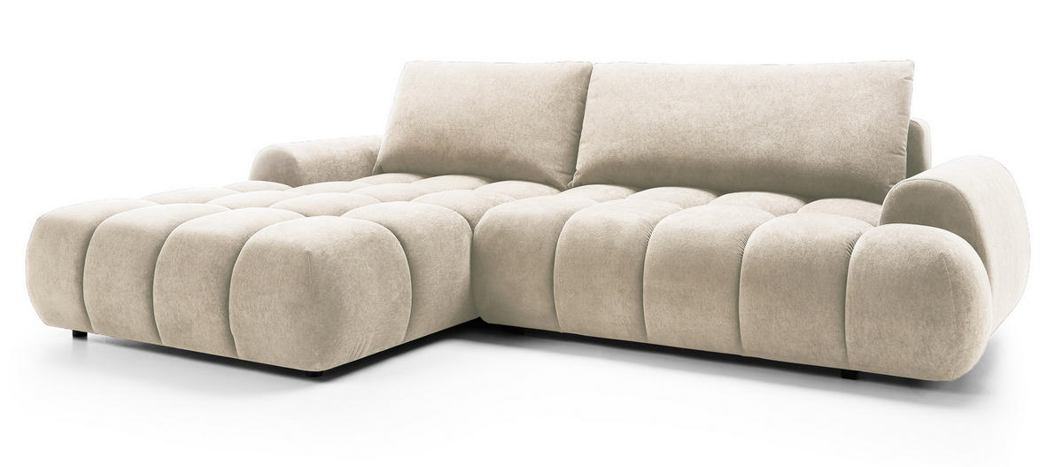 ECKSOFA 280 cm Valerio mit Bettkasten, 280 cm, Links, Schlaffunktion, Vanille - Ecru, Holz (280/177cm) - Emporius