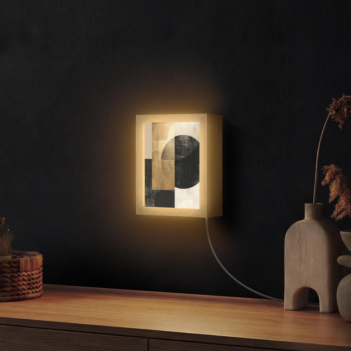 NÁSTĚNNÁ LAMPA Abstraktní - Moderní - Černá - Zlatá 15x20 cm - písková barva, kompozitní dřevo (15/20/8cm) - OnlyWow