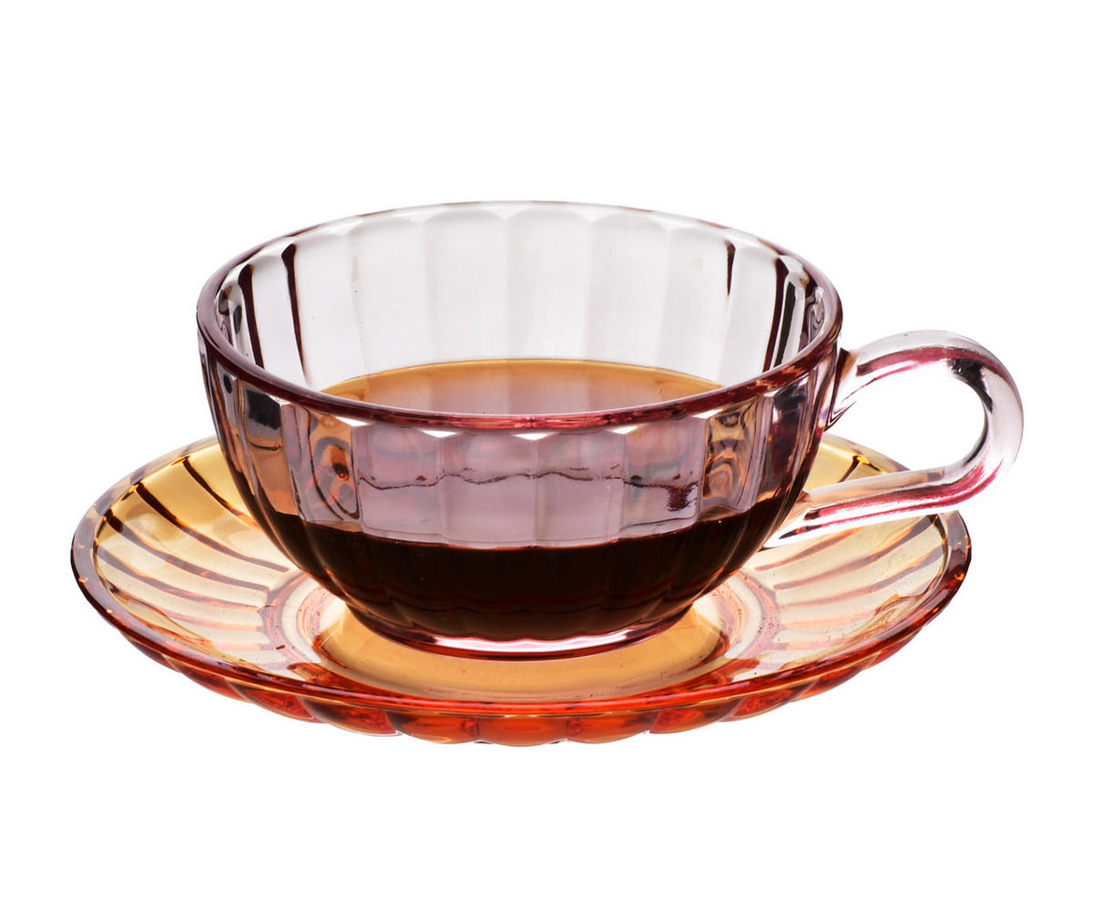 TASSE mit Untertasse Vini Rot 15.5/15.5/7 cm Glas - Rot, Glas (0.21L) - Mondex
